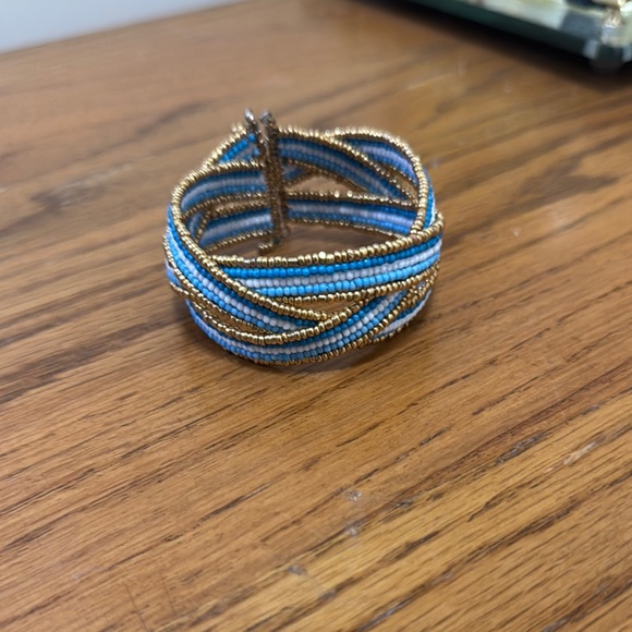 Pier1 Blue and Gold Beaded Bracelet - Picture 1 of 2